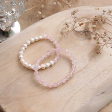 Load image into Gallery viewer, Natural Pink Quartz and Pearl Beaded Elastic Bracelet