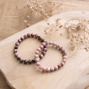 Natural Rhodonite Beaded Elastic Bracelet