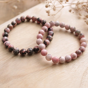 Natural Rhodonite Beaded Elastic Bracelet