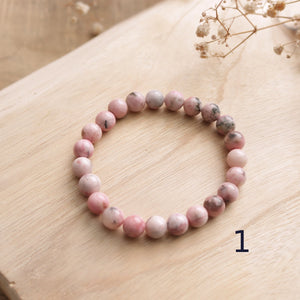 Natural Rhodonite Beaded Elastic Bracelet