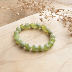 Natural Green Grape Milk Foam Jade Beaded Elastic Bracelet