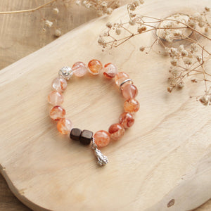 Silver Natural Fanta Petal Crystal Agarwood Beaded Elastic Bracelet