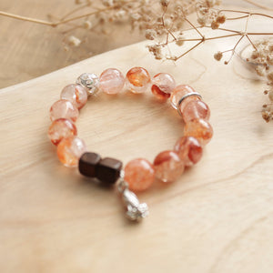 Silver Natural Fanta Petal Crystal Agarwood Beaded Elastic Bracelet