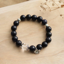 Load image into Gallery viewer, Natural Blue Sand Stone White Crystal Silver Flower Beads Elastic Bracelet