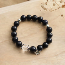 Load image into Gallery viewer, Natural Dark Blue Sand Stone White Crystal Silver Flower Beads Elastic Bracelet