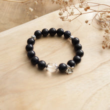 Load image into Gallery viewer, Natural Blue Sand Stone White Crystal Silver Flower Beads Elastic Bracelet