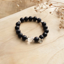 Load image into Gallery viewer, Natural Dark Blue Sand Stone White Crystal Silver Flower Beads Elastic Bracelet