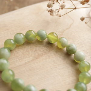 Natural Green Grape Milk Foam Jade Beaded Elastic Bracelet