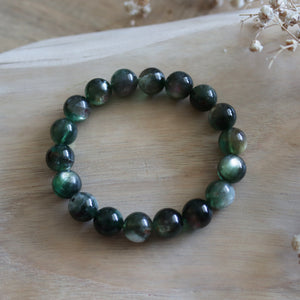 Natural Milk-Cap Green Mica Beaded Elastic Bracelet