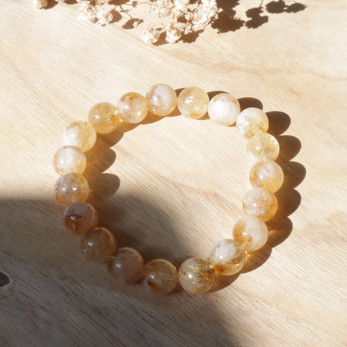 Natural Honey Milk Foam Yellow Citrine Elastic Beads Bracelet