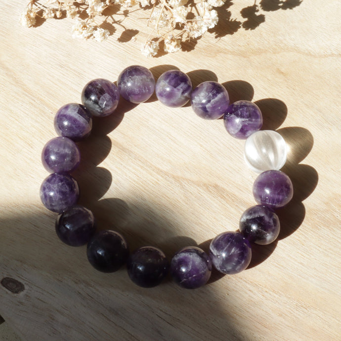 Natural Uruguayan Amethyst Beaded Elastic Bracelet
