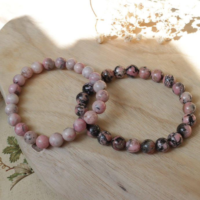 Natural Rhodonite Beaded Elastic Bracelet