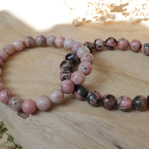 Natural Rhodonite Beaded Elastic Bracelet