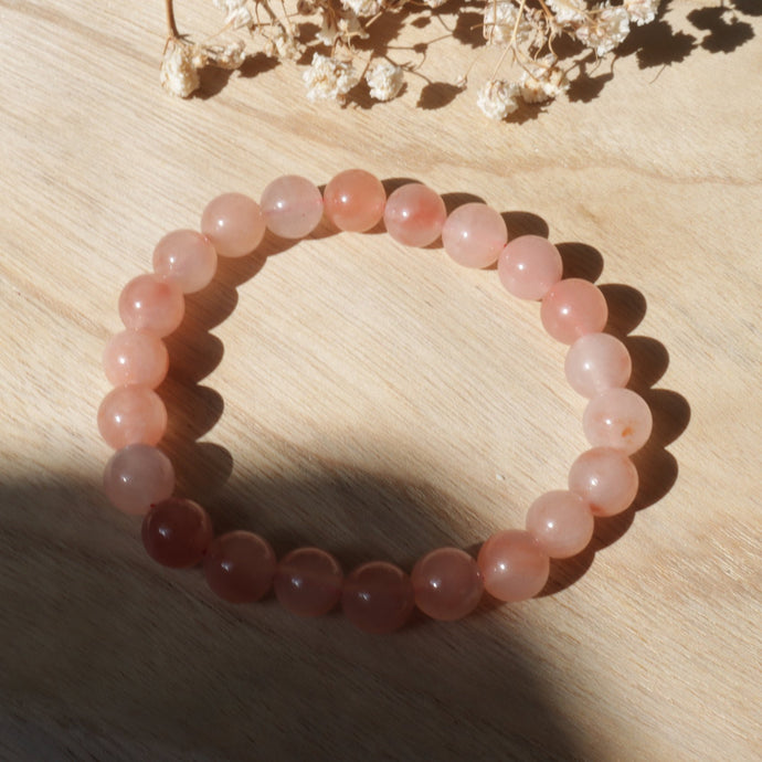 Natural Golden Silk Jade Peach Blossom Pink Bead Bracelet