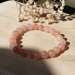 Natural Golden Silk Jade Peach Blossom Pink Bead Bracelet