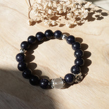 Load image into Gallery viewer, Natural Blue Sand Stone White Crystal Silver Flower Beads Elastic Bracelet