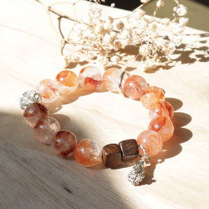 Silver Natural Fanta Petal Crystal Agarwood Beaded Elastic Bracelet