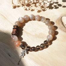 Load image into Gallery viewer, Silver Milk Tea Moonstone Smoky Quartz Black Super Seven Quartz Agarwood Bracelet
