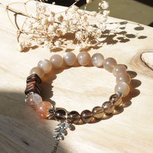 Load image into Gallery viewer, Silver Milk Tea Moonstone Smoky Quartz Black Super Seven Quartz Agarwood Bracelet