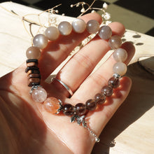 Load image into Gallery viewer, Silver Milk Tea Moonstone Smoky Quartz Black Super Seven Quartz Agarwood Bracelet