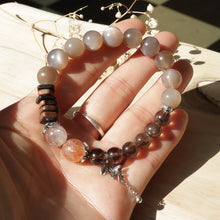 Load image into Gallery viewer, Silver Milk Tea Moonstone Smoky Quartz Black Super Seven Quartz Agarwood Bracelet
