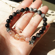 Load image into Gallery viewer, Natural Silver Obsidian Stone Black Super Seven Quartz Beaded Elastic Bracelet