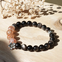 Load image into Gallery viewer, Natural Silver Obsidian Stone Black Super Seven Quartz Beaded Elastic Bracelet