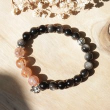 Load image into Gallery viewer, Natural Silver Obsidian Stone Black Super Seven Quartz Beaded Elastic Bracelet