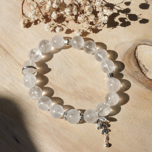 Silver Natural White Phantom Quartz Crystal Bead Elastic Bracelet