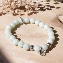 Load image into Gallery viewer, Sliver Flower Natural Light Blue Jade Beads Elastic Bracelet