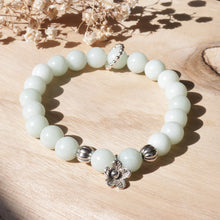 Load image into Gallery viewer, Sliver Flower Natural Light Blue Jade Beads Elastic Bracelet
