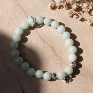 Sliver Flower Natural Light Blue Jade Beads Elastic Bracelet