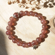 Load image into Gallery viewer, Natural Strawberry Quartz Beaded Silver Flower Bracelet