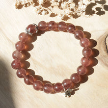 Load image into Gallery viewer, Natural Strawberry Quartz Beaded Silver Flower Bracelet