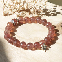 Load image into Gallery viewer, Natural Strawberry Quartz Beaded Silver Flower Bracelet