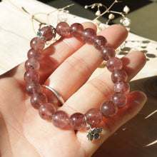 Load image into Gallery viewer, Natural Strawberry Quartz Beaded Silver Flower Bracelet
