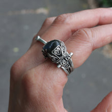 Load image into Gallery viewer, S925 Sterling Silver Natural Heart Shape Shiny Labradorite Stone Vintage Open Ring Adjustable