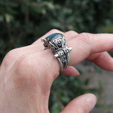 Load image into Gallery viewer, S925 Sterling Silver Natural Heart Shape Shiny Labradorite Stone Vintage Open Ring Adjustable