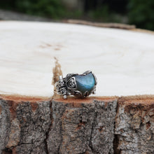 Load image into Gallery viewer, S925 Sterling Silver Natural Heart Shape Shiny Labradorite Stone Vintage Open Ring Adjustable