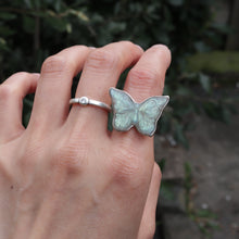 Load image into Gallery viewer, Handmade Sterling Silver Natural Shinny Butterfly Labradorite Open Ring Elegant Bohemian Vintage Style Spring