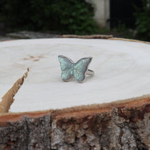 Load image into Gallery viewer, Handmade Sterling Silver Natural Shinny Butterfly Labradorite Open Ring Elegant Bohemian Vintage Style Spring