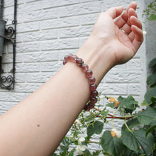Load image into Gallery viewer, Natural Strawberry Quartz Beaded Silver Flower Bracelet