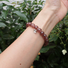 Load image into Gallery viewer, Natural Strawberry Quartz Beaded Silver Flower Bracelet