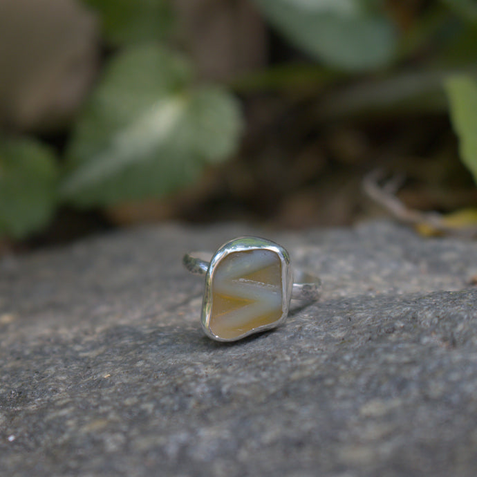 Handmade 925 Silver Genuine Yellow Sea Glass Ring Vintage