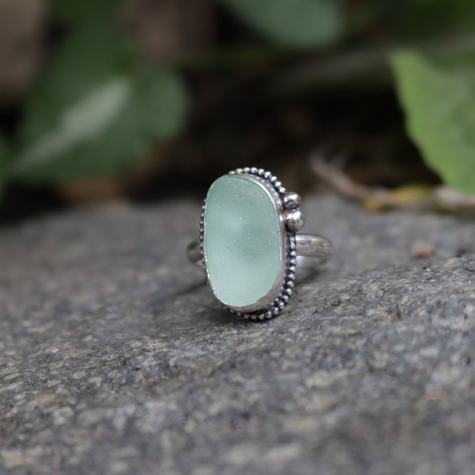 Hand-crafted Sterling Silver Genuine Sea Foam Sea Glass Ring
