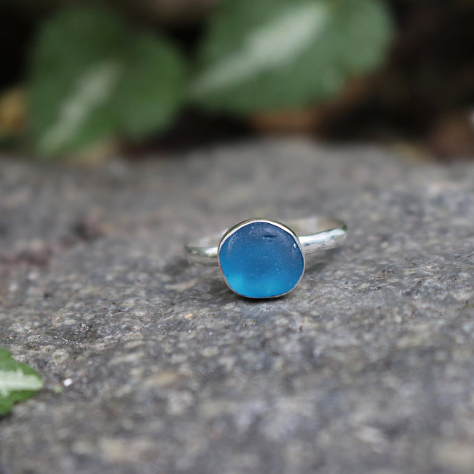 Handmade 925 Silver Genuine Cobalt Blue Sea Glass Ring