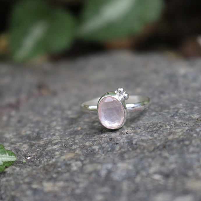Handmade 925 Silver Small Natural Faceted Rose Quartz Ring