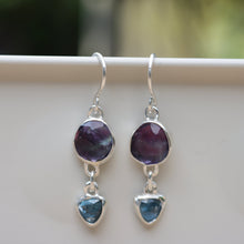 Load image into Gallery viewer, Handmade 925 Silver Natural Faceted Fluorite Blue Teal Kyanite Earrings