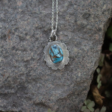 Load image into Gallery viewer, Handmade 925 Silver Flower Shape Oval Blue Copper Turquoise Necklace