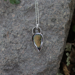 Handmade 925 Silver Flower Drop Ceramic Pendant Necklace Vintage